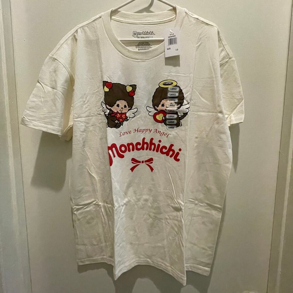 Monchhichi Love Happy Angel Cream Colored Size L Large Women’s Graphic T-shirt